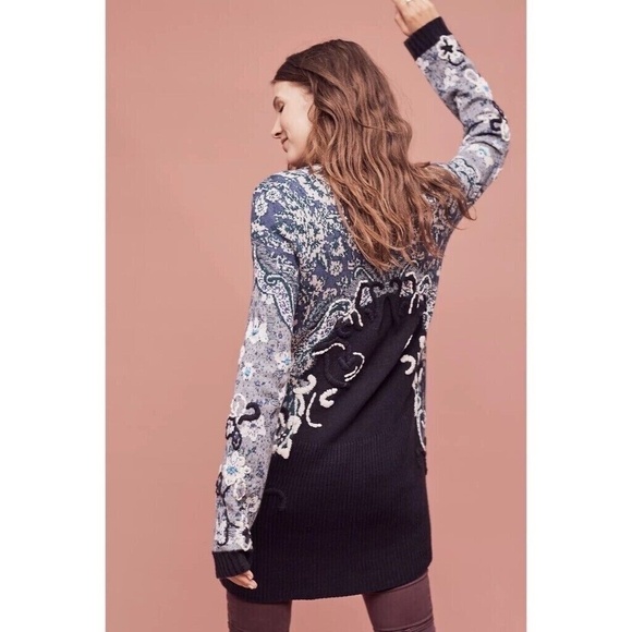 Anthropologie HWR MONOGRAM Emmia Hand-Stitched Embroidered Cardigan Sweater S - Picture 1 of 15